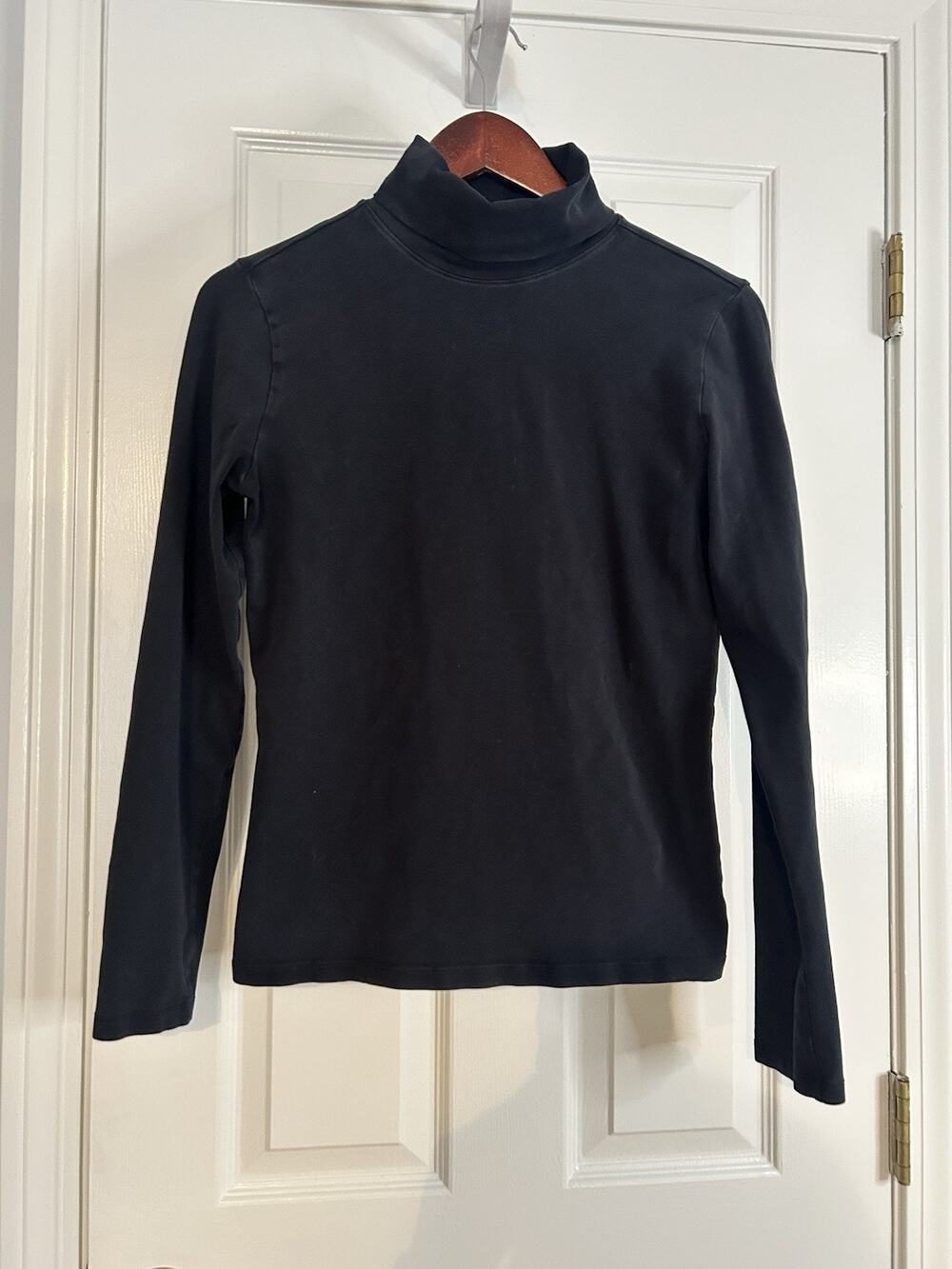 Womens Medium Black Pima Cotton Stretch Mock Neck Long Sleeve Layering Top